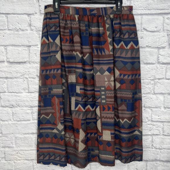 Vintage Selections by Manor House Aztec Midi Skirt Pleated Size 16 Western - Picture 1 of 8